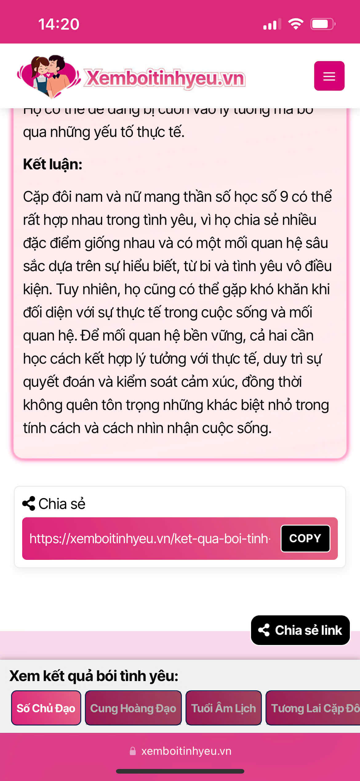 Có thể tải kết quả xem bói tình yêu về điện thoại hay không?