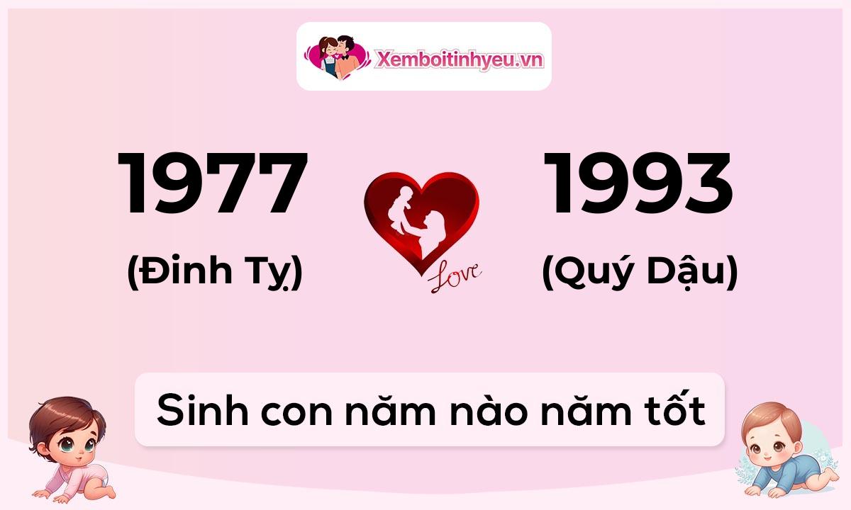 Chồng 1977 tuổi Đinh Tỵ và vợ 1993 tuổi Quý Dậu sinh con năm nào tốt