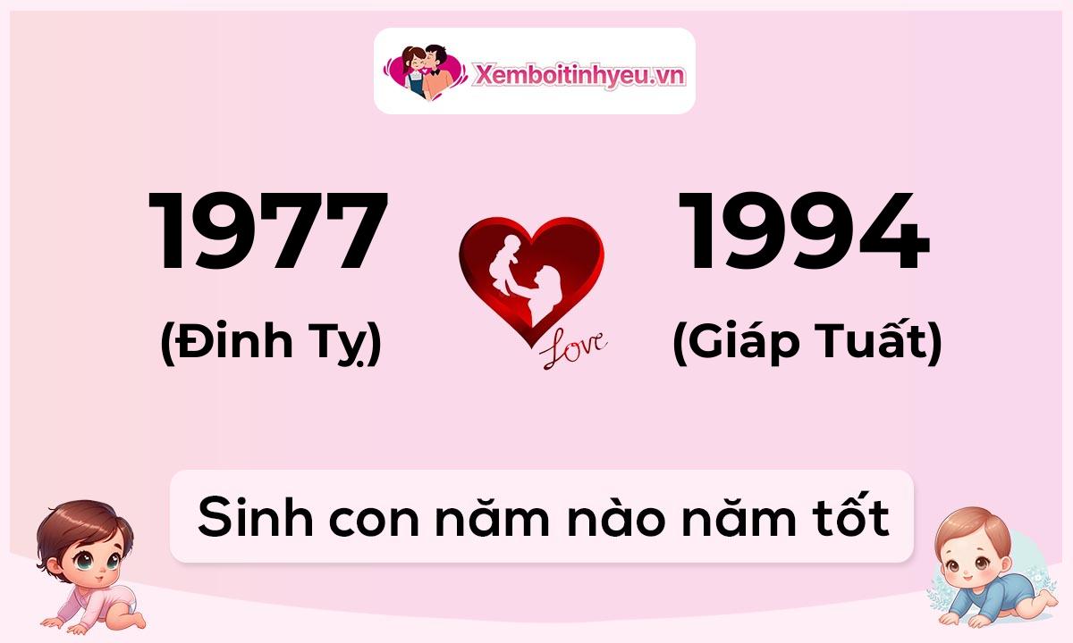 Chồng 1977 tuổi Đinh Tỵ và vợ 1994 tuổi Giáp Tuất sinh con năm nào tốt