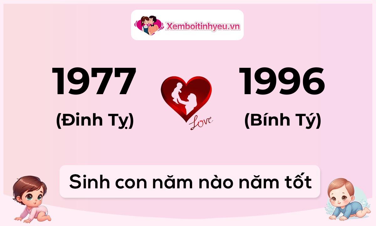 Chồng 1977 tuổi Đinh Tỵ và vợ 1996 tuổi Bính Tý sinh con năm nào tốt