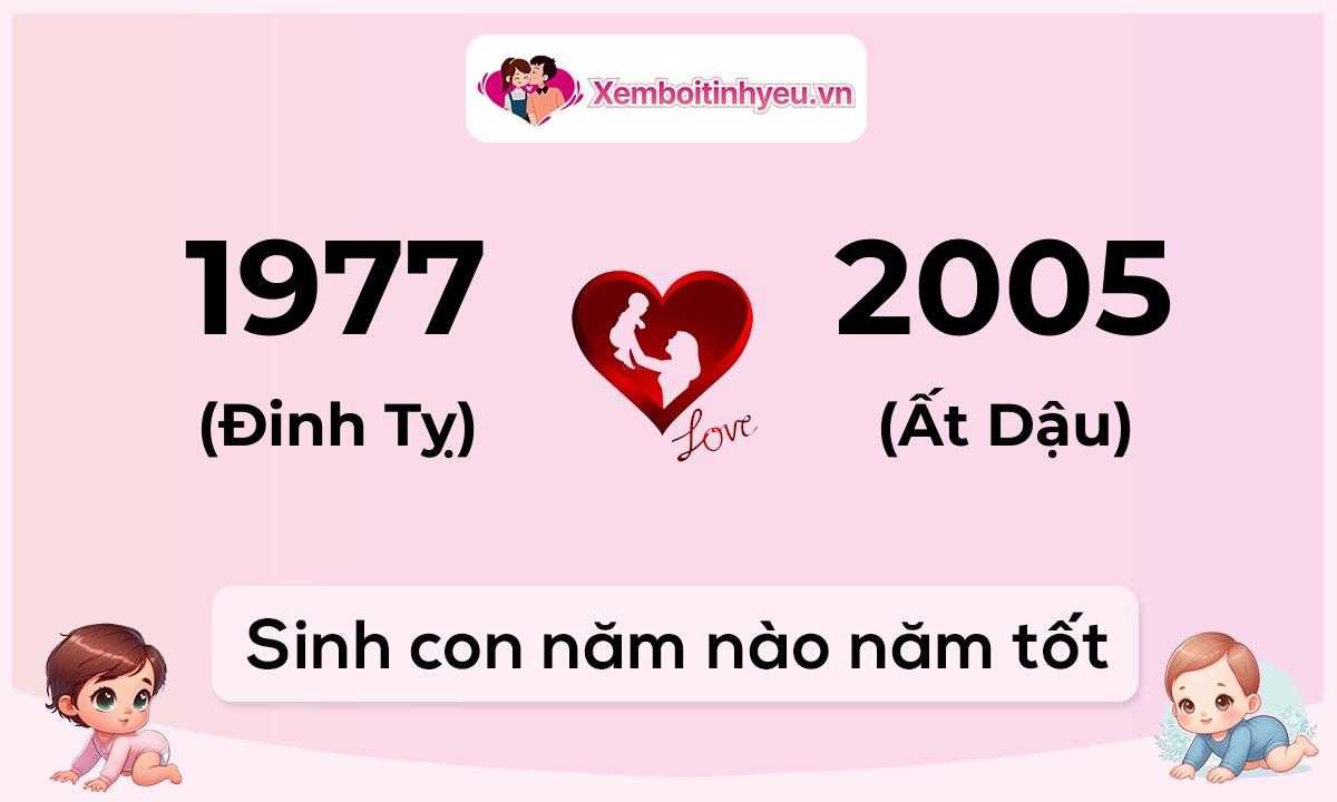 Chồng 1977 tuổi Đinh Tỵ và vợ 2005 tuổi Ất Dậu sinh con năm nào tốt