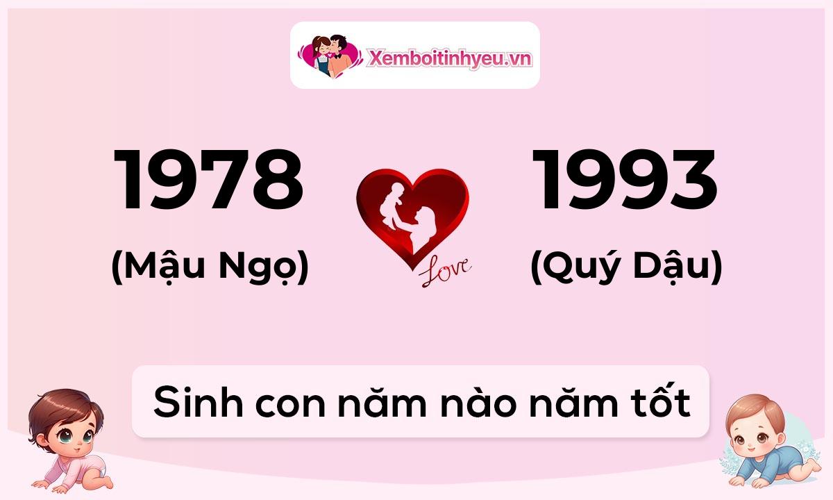 Chồng 1978 tuổi Mậu Ngọ và vợ 1993 tuổi Quý Dậu sinh con năm nào tốt