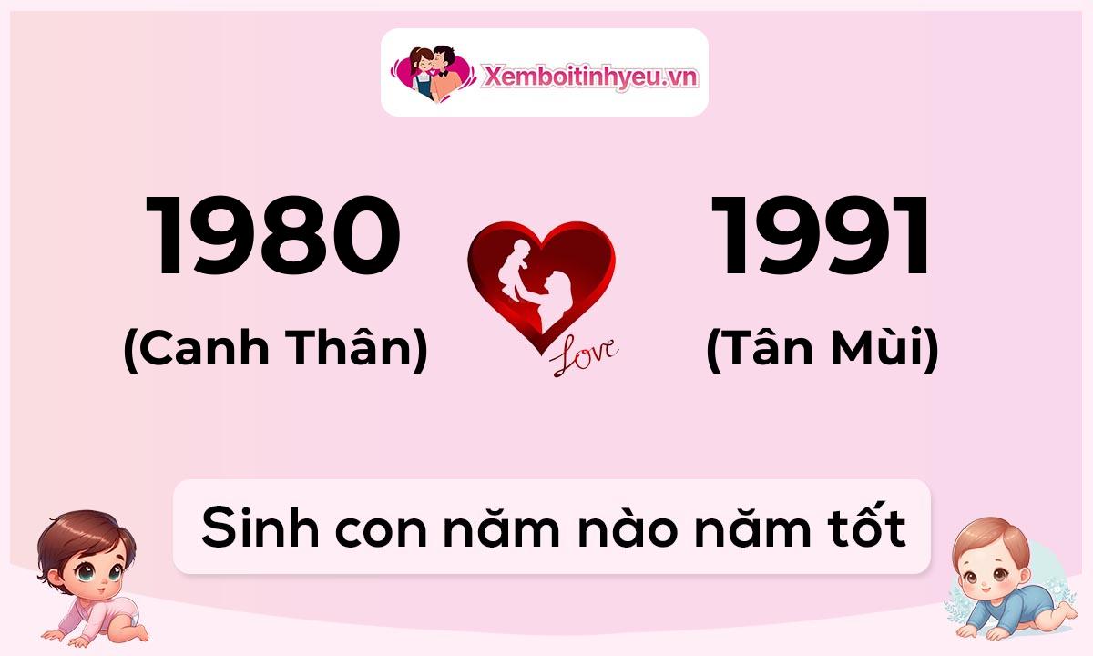Chồng 1980 tuổi Canh Thân và vợ 1991 tuổi Tân Mùi sinh con năm nào tốt