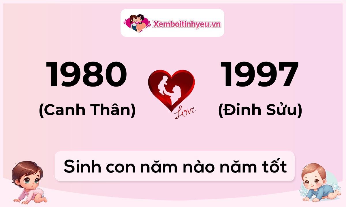 Chồng 1980 tuổi Canh Thân và vợ 1997 tuổi Đinh Sửu sinh con năm nào tốt