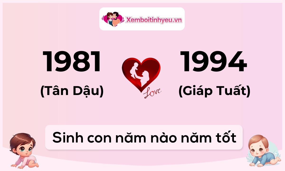 Chồng 1981 tuổi Tân Dậu và vợ 1994 tuổi Giáp Tuất sinh con năm nào tốt