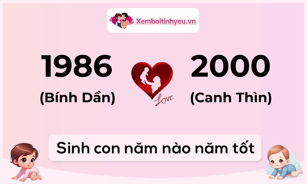 Chồng 1986 tuổi Bính Dần và vợ 2000 tuổi Canh Thìn sinh con năm nào tốt