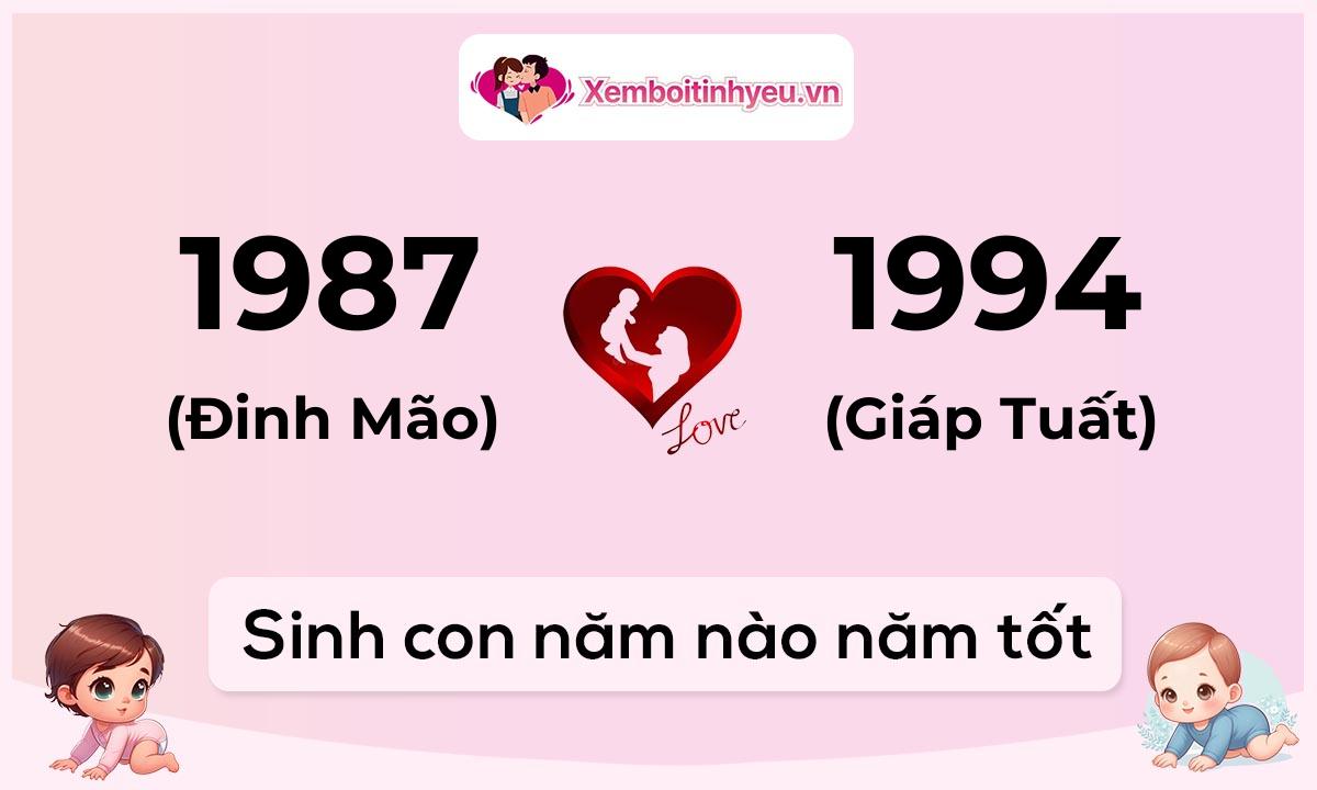 Chồng 1987 tuổi Đinh Mão và vợ 1994 tuổi Giáp Tuất sinh con năm nào tốt