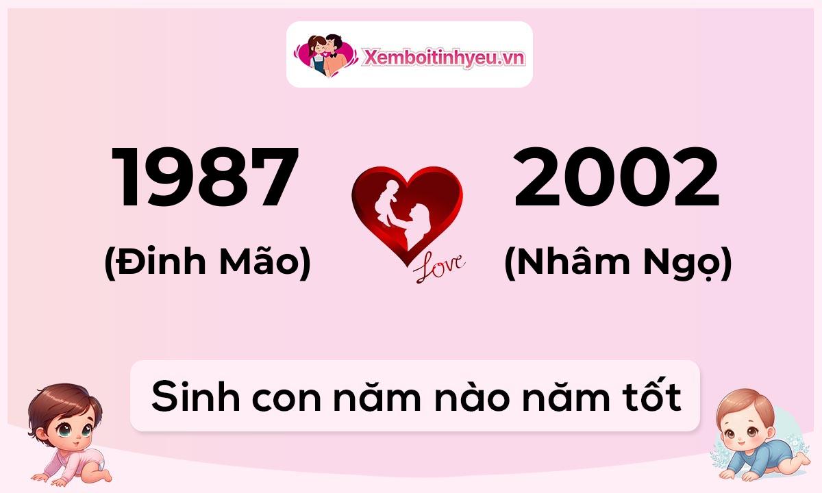 Chồng 1987 tuổi Đinh Mão và vợ 2002 tuổi Nhâm Ngọ sinh con năm nào tốt