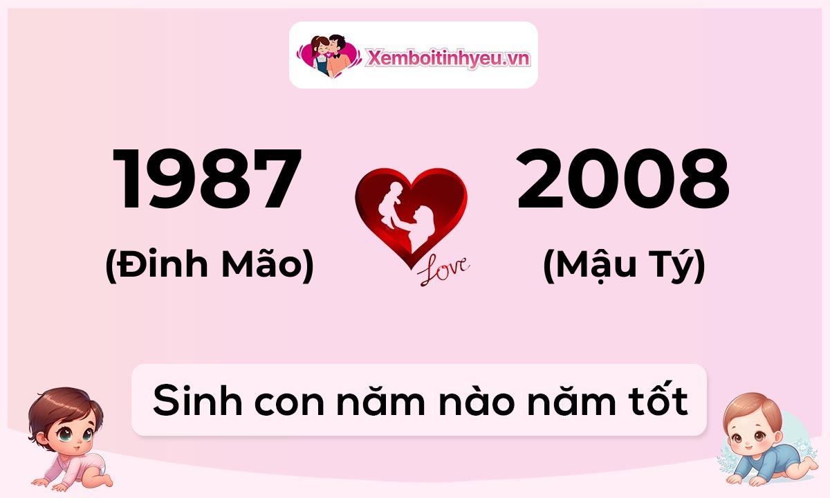 Chồng 1987 tuổi Đinh Mão và vợ 2008 tuổi Mậu Tý sinh con năm nào tốt