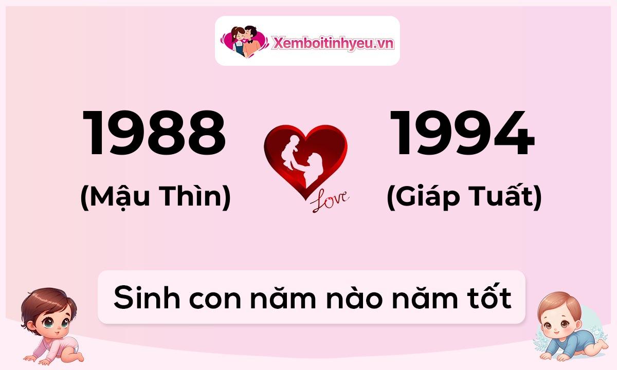 Chồng 1988 tuổi Mậu Thìn và vợ 1994 tuổi Giáp Tuất sinh con năm nào tốt