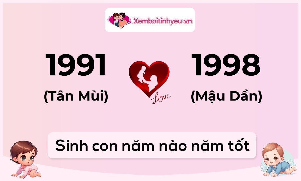 Chồng 1991 tuổi Tân Mùi và vợ 1998 tuổi Mậu Dần sinh con năm nào tốt