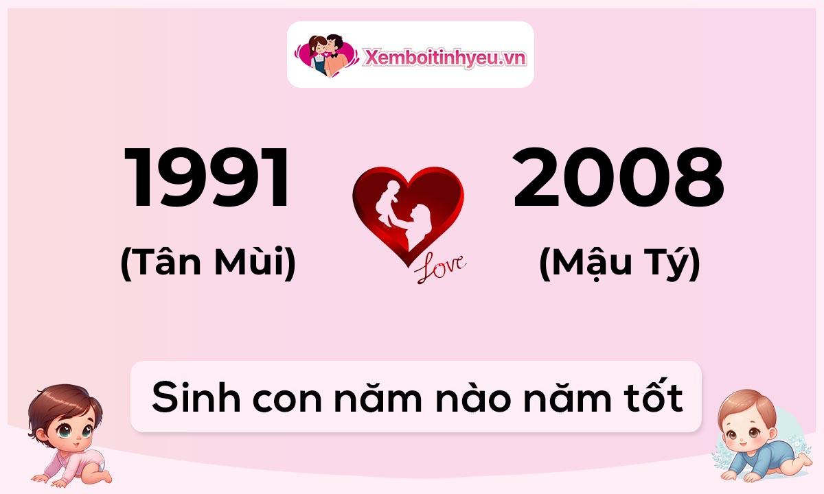 Chồng 1991 tuổi Tân Mùi và vợ 2008 tuổi Mậu Tý sinh con năm nào tốt