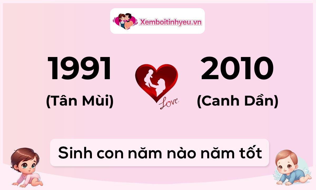 Chồng 1991 tuổi Tân Mùi và vợ 2010 tuổi Canh Dần sinh con năm nào tốt