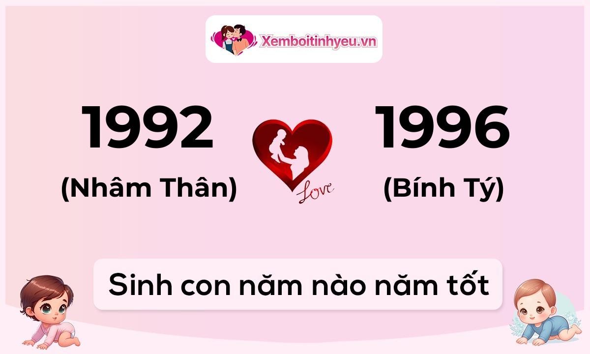 Chồng 1992 tuổi Nhâm Thân và vợ 1996 tuổi Bính Tý sinh con năm nào tốt