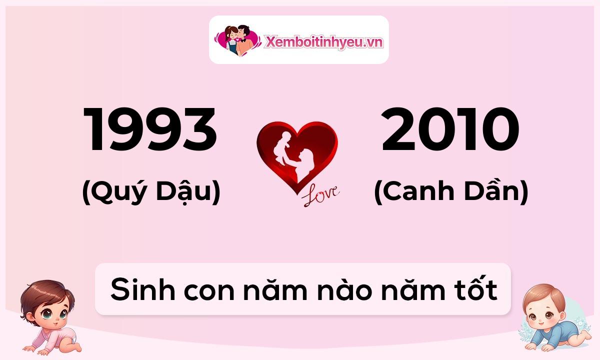 Chồng 1993 tuổi Quý Dậu và vợ 2010 tuổi Canh Dần sinh con năm nào tốt