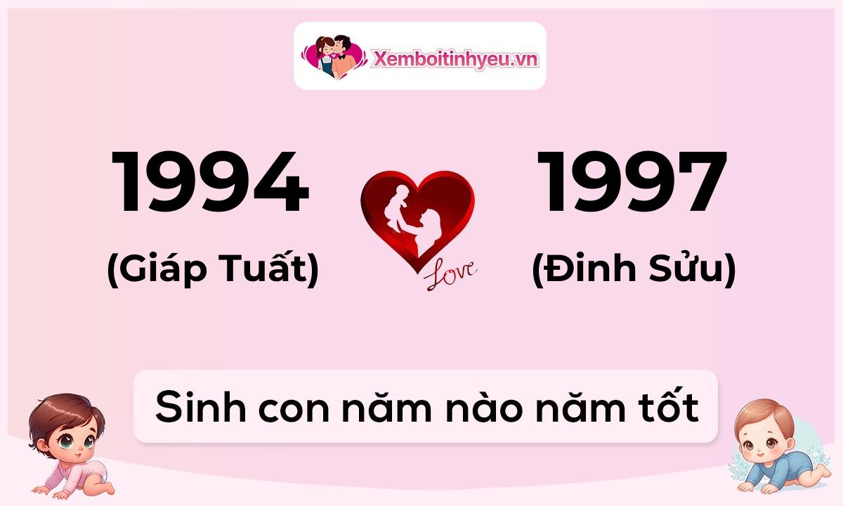 Chồng 1994 tuổi Giáp Tuất và vợ 1997 tuổi Đinh Sửu sinh con năm nào tốt