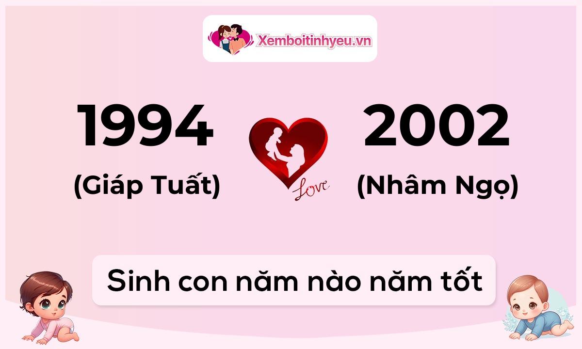 Chồng 1994 tuổi Giáp Tuất và vợ 2002 tuổi Nhâm Ngọ sinh con năm nào tốt