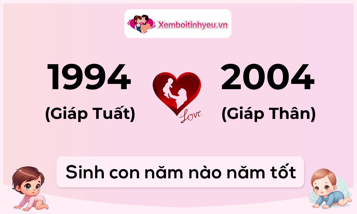 Chồng 1994 tuổi Giáp Tuất và vợ 2004 tuổi Giáp Thân sinh con năm nào tốt