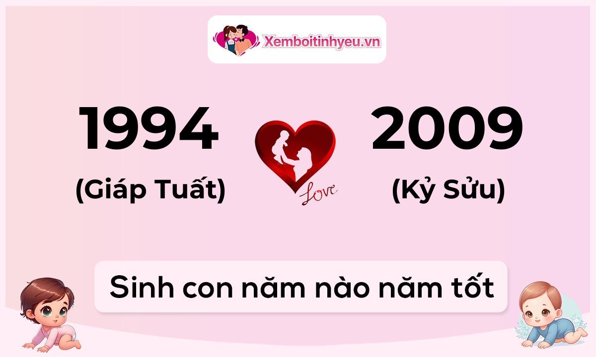 Chồng 1994 tuổi Giáp Tuất và vợ 2009 tuổi Kỷ Sửu sinh con năm nào tốt
