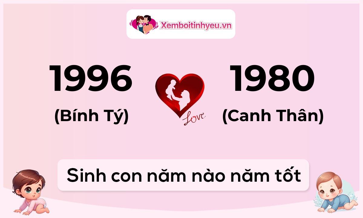 Chồng 1996 tuổi Bính Tý và vợ 1980 tuổi Canh Thân sinh con năm nào tốt