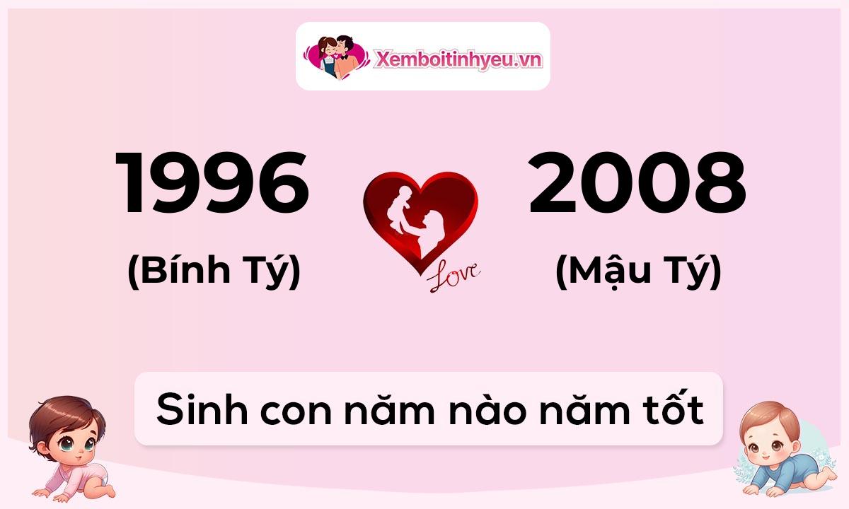 Chồng 1996 tuổi Bính Tý và vợ 2008 tuổi Mậu Tý sinh con năm nào tốt