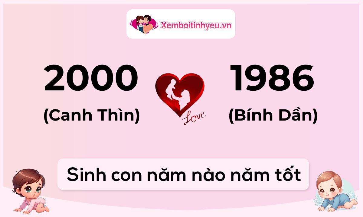 Chồng 2000 tuổi Canh Thìn và vợ 1986 tuổi Bính Dần sinh con năm nào tốt