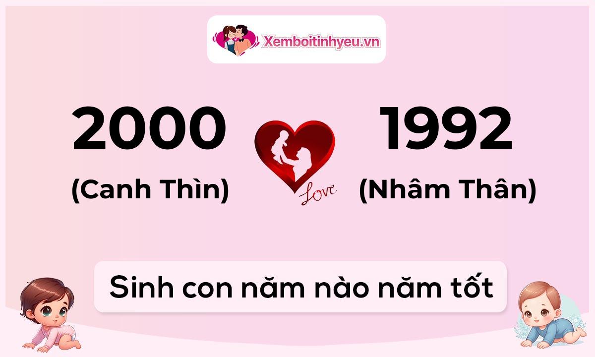 Chồng 2000 tuổi Canh Thìn và vợ 1992 tuổi Nhâm Thân sinh con năm nào tốt