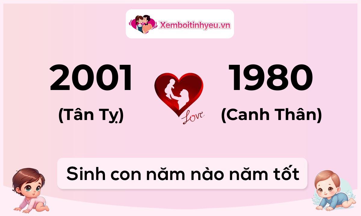 Chồng 2001 tuổi Tân Tỵ và vợ 1980 tuổi Canh Thân sinh con năm nào tốt