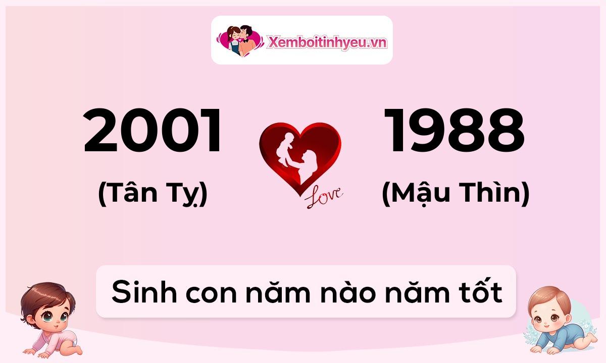 Chồng 2001 tuổi Tân Tỵ và vợ 1988 tuổi Mậu Thìn sinh con năm nào tốt