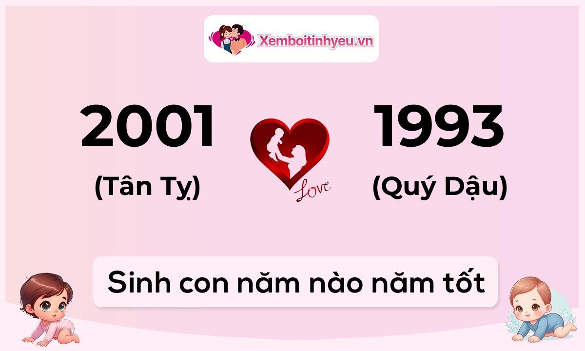 Chồng 2001 tuổi Tân Tỵ và vợ 1993 tuổi Quý Dậu sinh con năm nào tốt