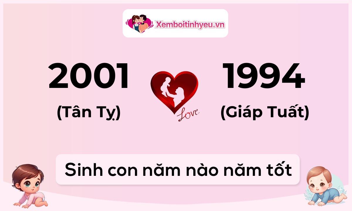 Chồng 2001 tuổi Tân Tỵ và vợ 1994 tuổi Giáp Tuất sinh con năm nào tốt