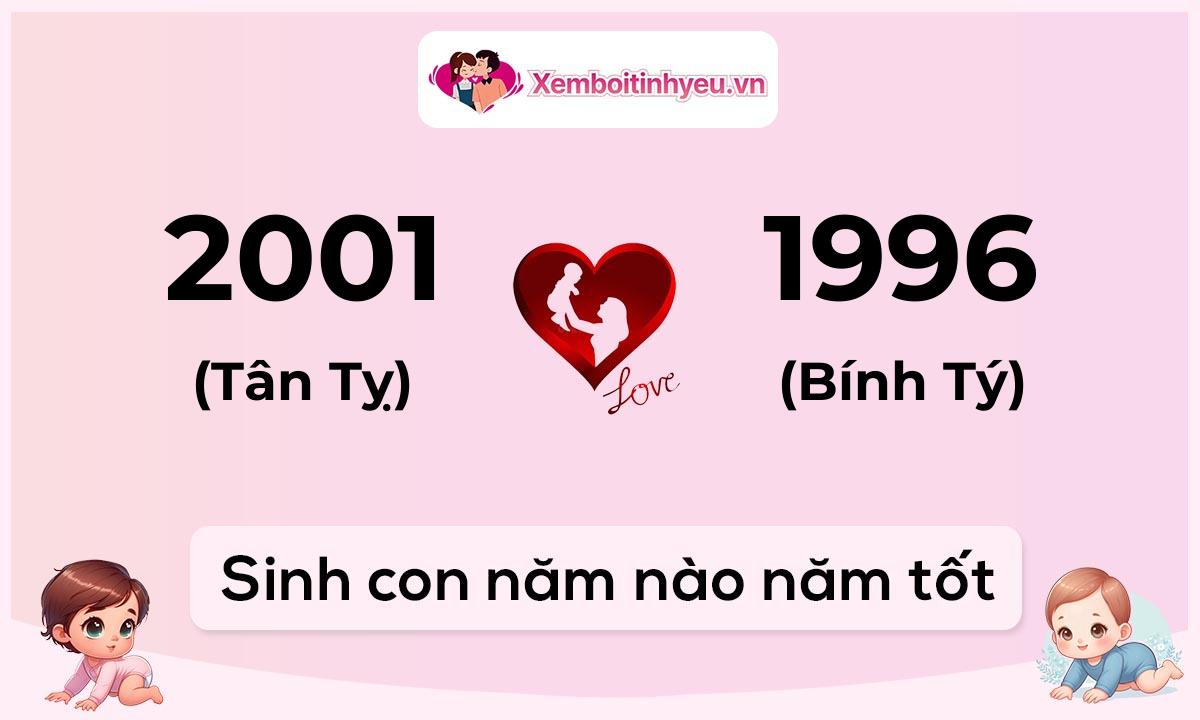 Chồng 2001 tuổi Tân Tỵ và vợ 1996 tuổi Bính Tý sinh con năm nào tốt