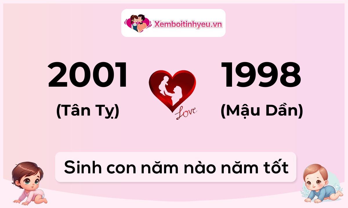 Chồng 2001 tuổi Tân Tỵ và vợ 1998 tuổi Mậu Dần sinh con năm nào tốt