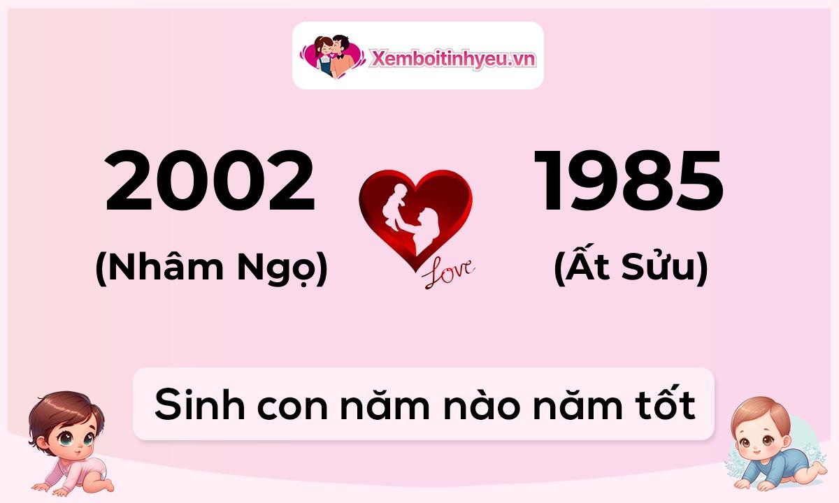 Chồng 2002 tuổi Nhâm Ngọ và vợ 1985 tuổi Ất Sửu sinh con năm nào tốt