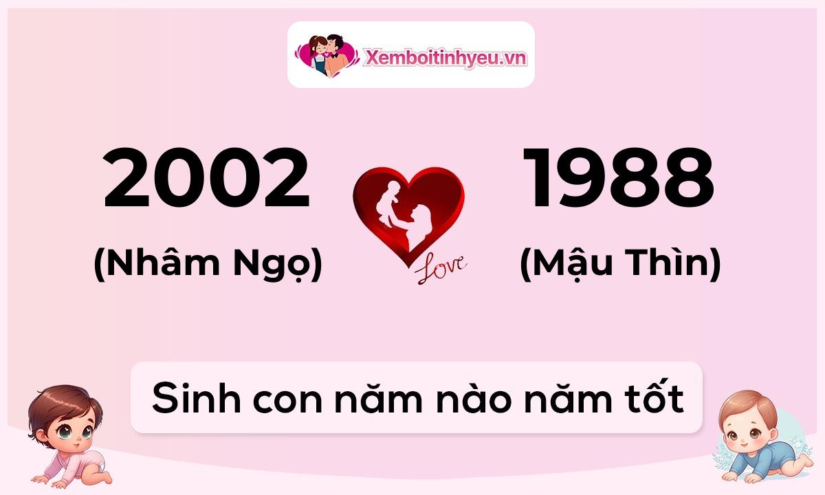 Chồng 2002 tuổi Nhâm Ngọ và vợ 1988 tuổi Mậu Thìn sinh con năm nào tốt