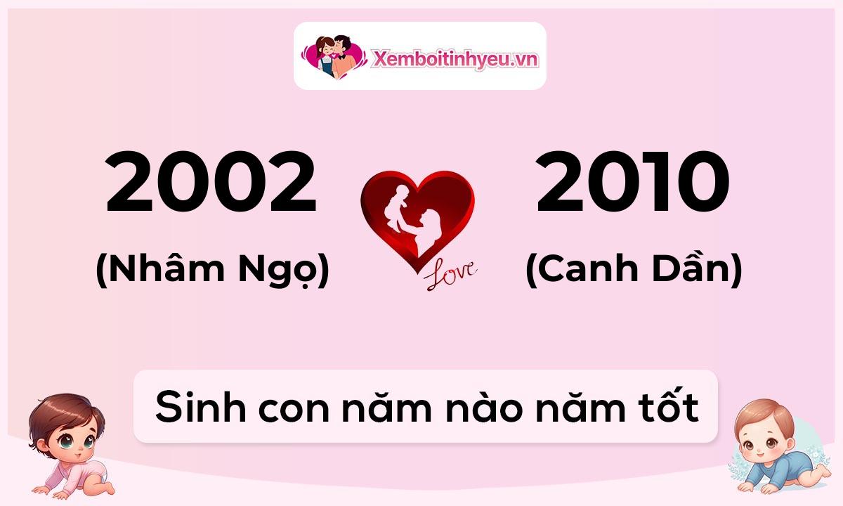 Chồng 2002 tuổi Nhâm Ngọ và vợ 2010 tuổi Canh Dần sinh con năm nào tốt