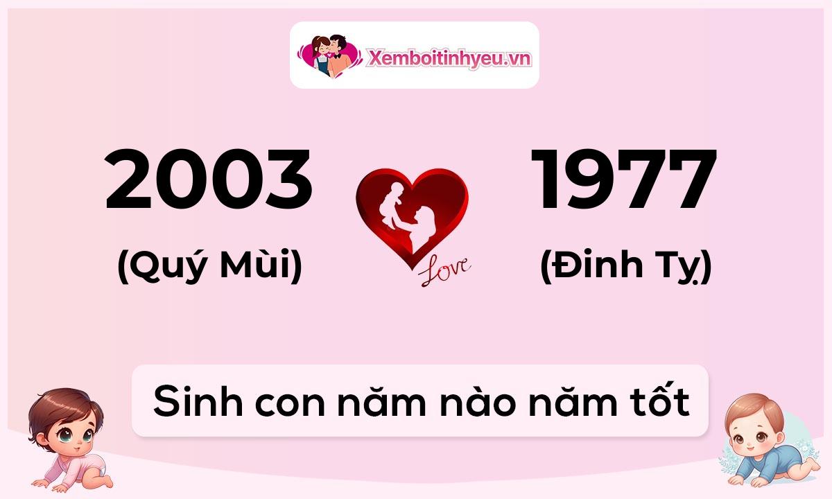 Chồng 2003 tuổi Quý Mùi và vợ 1977 tuổi Đinh Tỵ sinh con năm nào tốt