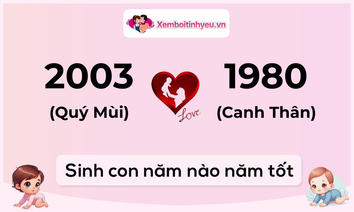 Chồng 2003 tuổi Quý Mùi và vợ 1980 tuổi Canh Thân sinh con năm nào tốt