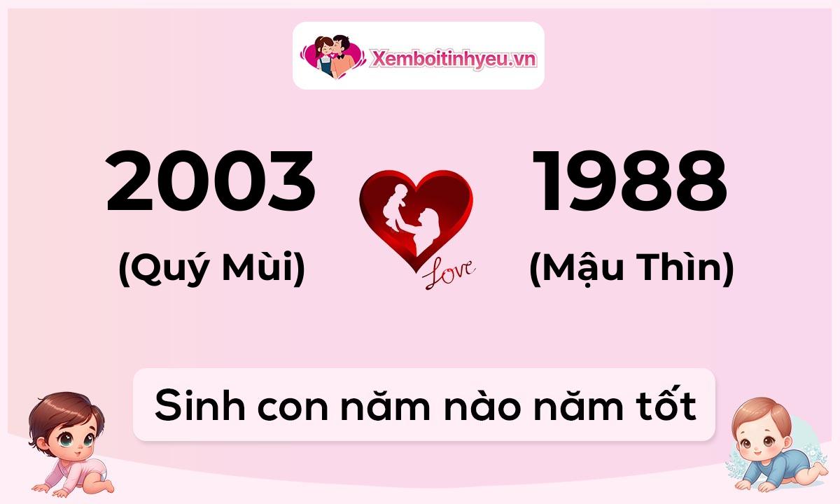 Chồng 2003 tuổi Quý Mùi và vợ 1988 tuổi Mậu Thìn sinh con năm nào tốt