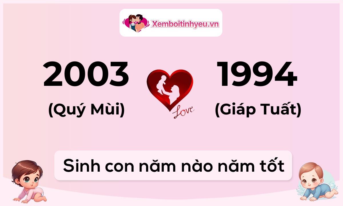 Chồng 2003 tuổi Quý Mùi và vợ 1994 tuổi Giáp Tuất sinh con năm nào tốt