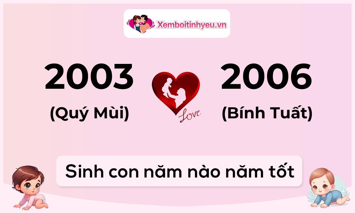 Chồng 2003 tuổi Quý Mùi và vợ 2006 tuổi Bính Tuất sinh con năm nào tốt