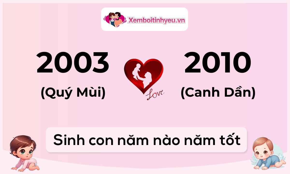 Chồng 2003 tuổi Quý Mùi và vợ 2010 tuổi Canh Dần sinh con năm nào tốt