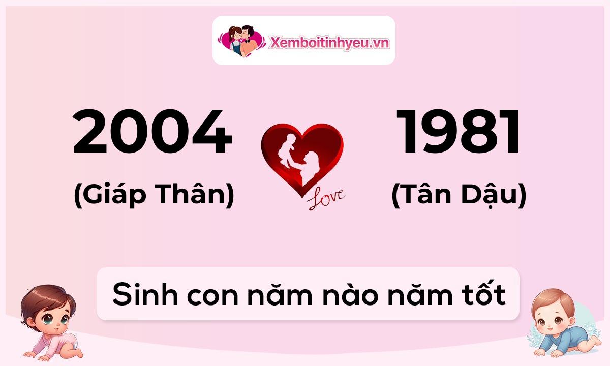 Chồng 2004 tuổi Giáp Thân và vợ 1981 tuổi Tân Dậu sinh con năm nào tốt