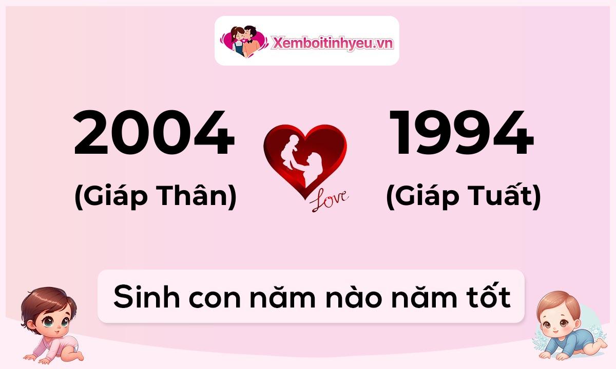 Chồng 2004 tuổi Giáp Thân và vợ 1994 tuổi Giáp Tuất sinh con năm nào tốt