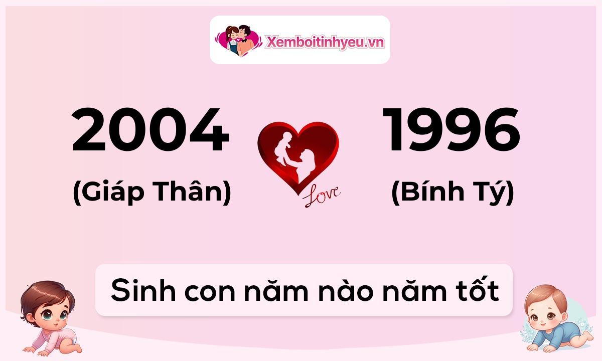 Chồng 2004 tuổi Giáp Thân và vợ 1996 tuổi Bính Tý sinh con năm nào tốt