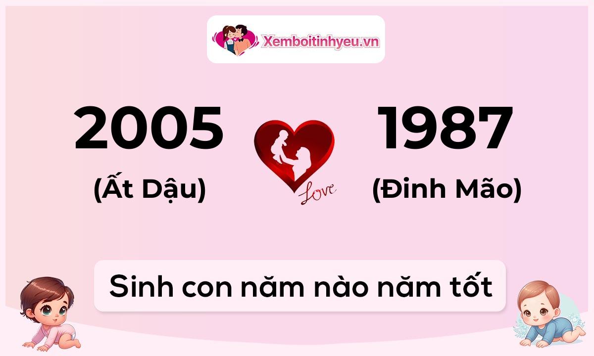 Chồng 2005 tuổi Ất Dậu và vợ 1987 tuổi Đinh Mão sinh con năm nào tốt