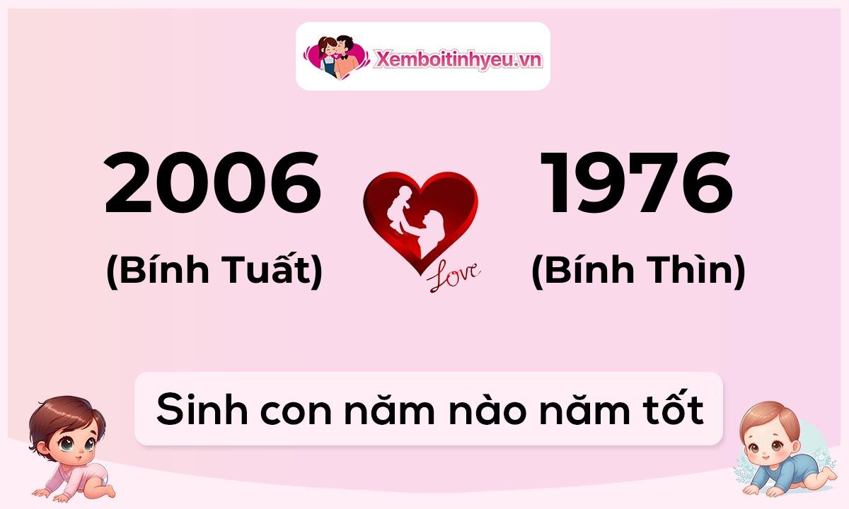 Chồng 2006 tuổi Bính Tuất và vợ 1976 tuổi Bính Thìn sinh con năm nào tốt