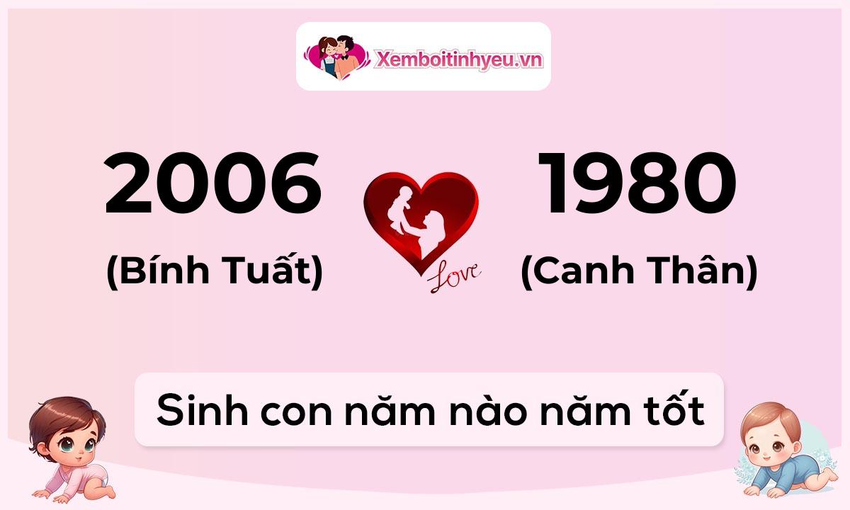 Chồng 2006 tuổi Bính Tuất và vợ 1980 tuổi Canh Thân sinh con năm nào tốt