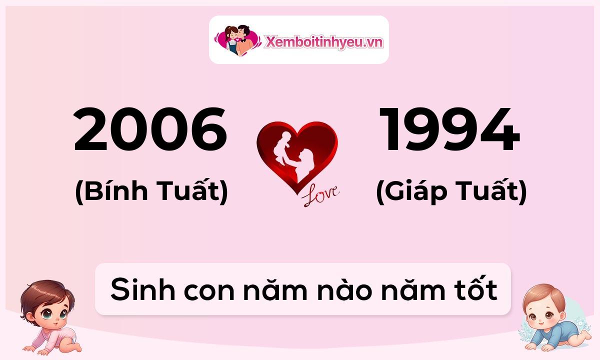 Chồng 2006 tuổi Bính Tuất và vợ 1994 tuổi Giáp Tuất sinh con năm nào tốt