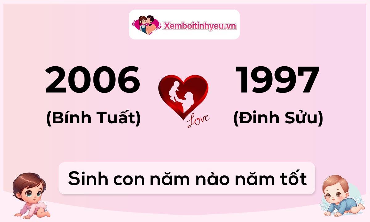 Chồng 2006 tuổi Bính Tuất và vợ 1997 tuổi Đinh Sửu sinh con năm nào tốt